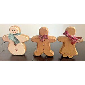 Vtg Tender Heart Treasures Wood Figurines Snowman Gingerbread Man Lady Folk Art
